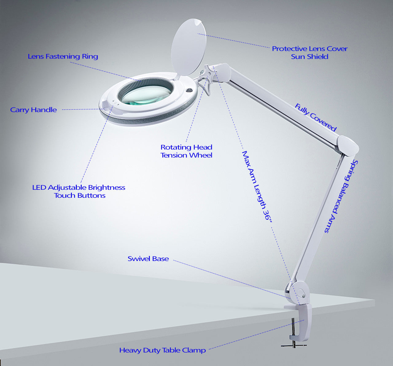 Magnifier Lamp - Long Reach LED Daylight- with descriptions Magnifier Lamp - Long Reach LED Daylight- with descriptions